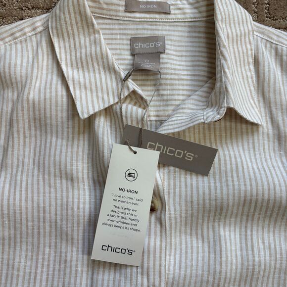 Chico's 100% Linen Button Down Shirt Women's 0 / US 4-6 Stripe Roll Sleeve NWT - Picture 3 of 8